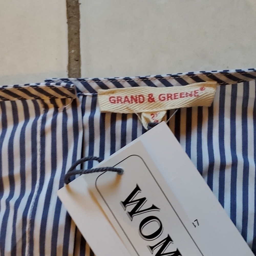 Grand & Greene Womens Blouse Size 2X Shirt Bow Tie Front Stripe Flower New - Picture 4 of 11
